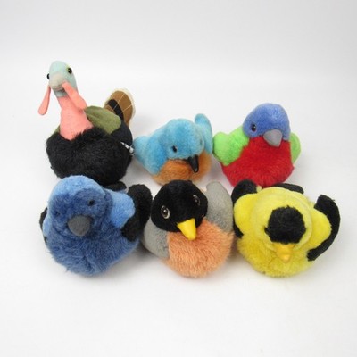 K&M Lot 6 Plush Bird Stuffed Animal Turkey Robin Bunting Bluebird Finch Blue Jay