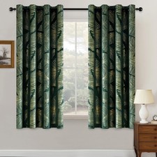 MIULEE Velvet Curtains with Gold Foil Leaves Pattern, 2 Pieces Dark Green Velve