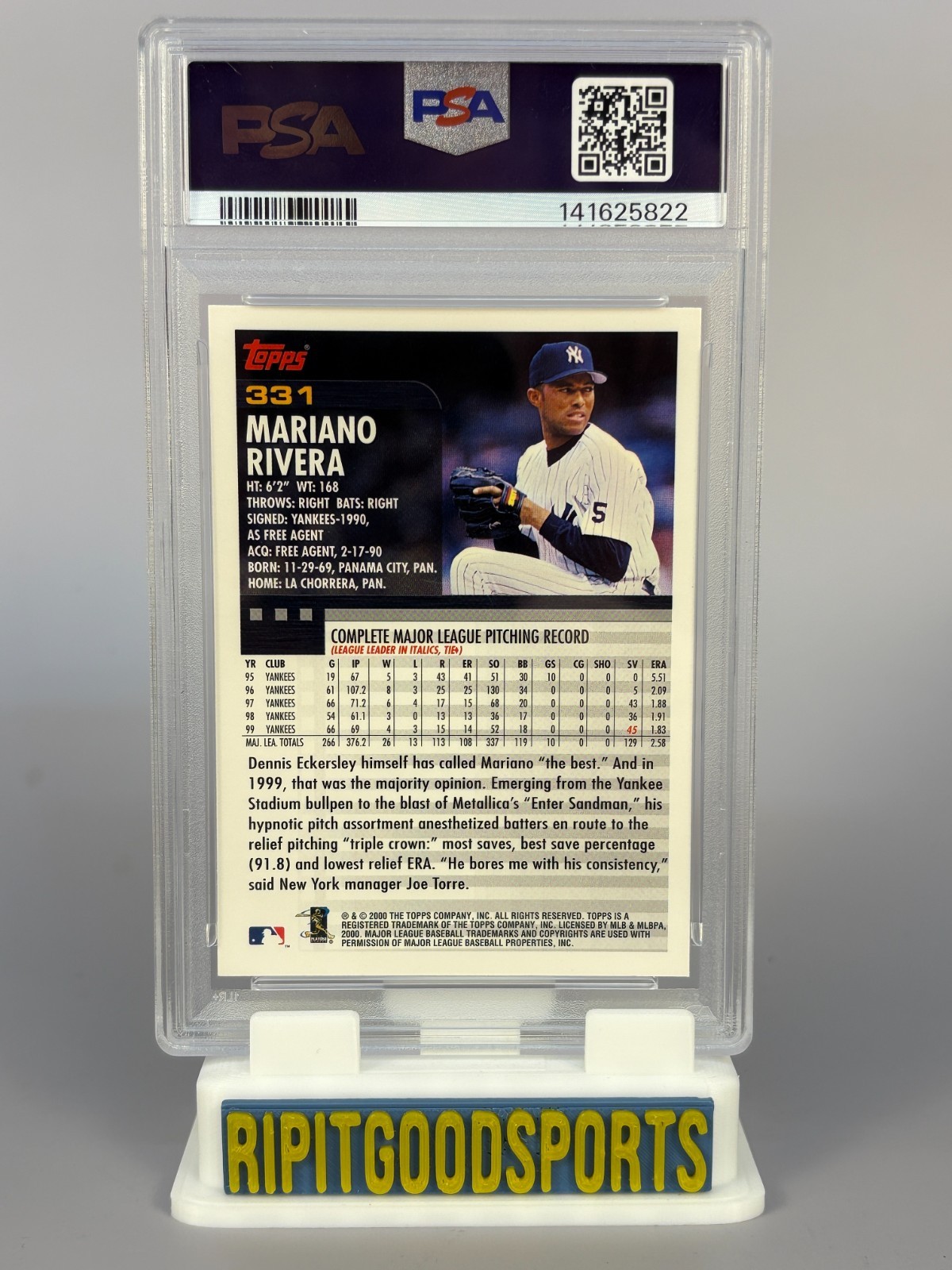 Mariano Rivera 2000 Topps #331 PSA 10 Gem MT Yankees HOF view 2