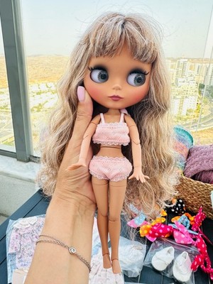 Custom Blythe Doll Brown Hair Mix 1/6 Matte Face Tan Skin BJD Eyes 4 Color OOAK