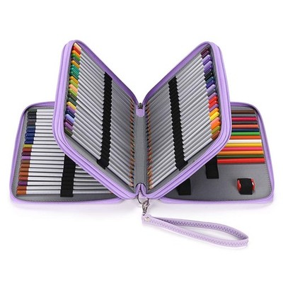 BTSKY Deluxe PU Leather Pencil Case For Colored Pencils - 120 Slot Purple 