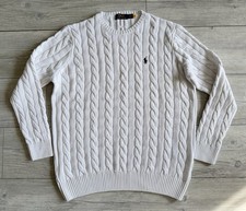 Polo Ralph Lauren LARGE Size Sweater Cable Knit White Cotton New