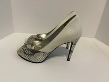 Marc Joseph Collection Heels Pumps 8.5 Snake Cream $242 New Ivory Silver Bride