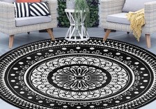 Extra Großer Outdoor Teppich Rund Wasserdicht 240cm Schwarz Wende Gartenteppich