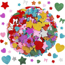 360 Pieces Glitter Foam Stickers, Self Adhesive Stars Heart Bow-Knot Shapes 1.7