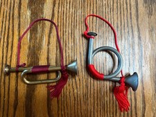 Vtg Brass Copper Painted French And Bugel Horn Christmas Holiday Decor Qty 2