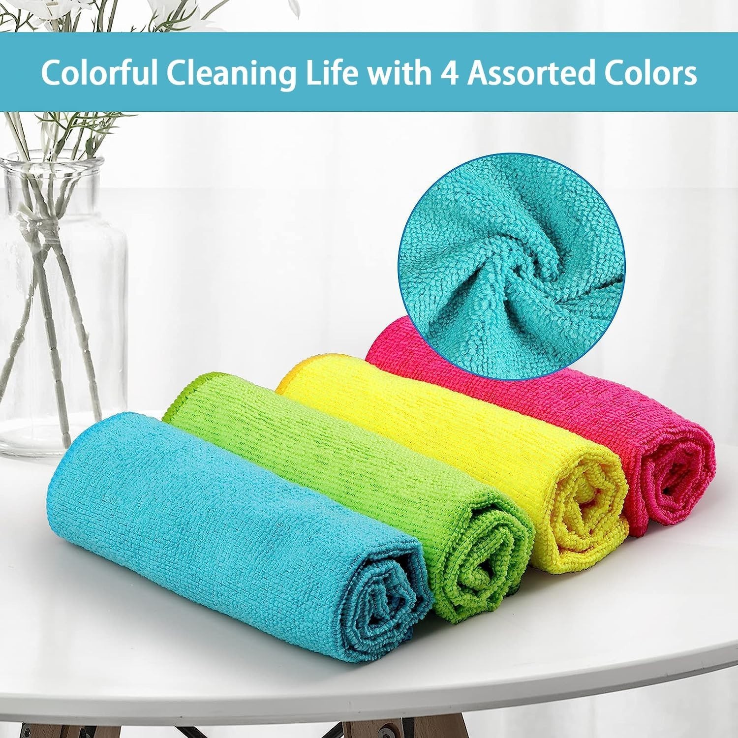 Eco-Friendly 12 Pack Microfiber Cleaning Cloths, 11.5"x11.5" Assorted Colors