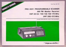 REALISTIC PRO-2021 Programmable Scanner Owner's Manual Cat. No. 20-113