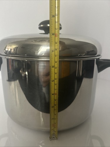 Cuisine-Ware Stock Pot Copper Stainless Sandwich Base Steel Pot w/ Lid Vtg!!! - Picture 3 of 9
