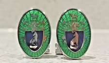 *****“Thomas PINK “Coat of Arms” Design Green Guilloche Enamel Cufflinks*****