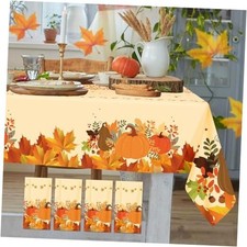 4 Pack Thanksgiving Fall Tablecloths, Pumpkin Table Cloth Maple Leaves