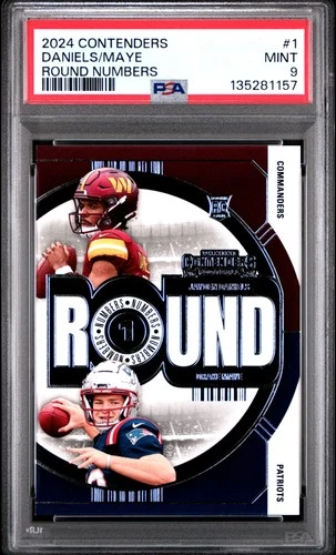 2024 CONTENDERS ROUND NUMBERS #1 DRAKE MAYE/JAYDEN DANIELS ROOKIE RC PSA 9