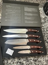 Brewin Brown Silver Stainless Steel Straight Blade Edge 5 Pieces Knife Set