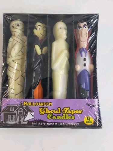 VTG Halloween Ghoul Taper Candles Vampires Skeleton Mummy Dracula 4 Pack - product listing photo