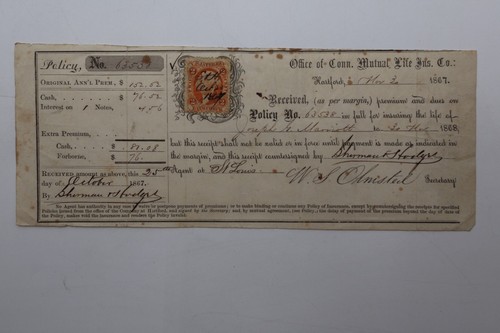 1867 OFFICE OF CONN. MUTUAL LIFE INS CO. HARTFORD CONNETICUT