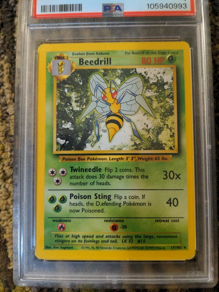 PSA 4 Beedrill 17/102  D.efending Error Misprint Pokemon Base Set - Image 3 of 4