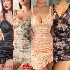 Floral Sexy Women's Lingerie Mini Slip Dress Teddy Babydoll Nightgown Sleepdress