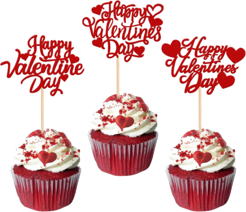 30 Pack Happy Valentine'S Day Cupcake Toppers Glitter Love Heart Cupcake Picks f - Picture 12 of 12