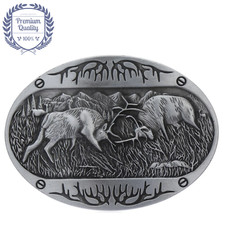 Fighting Elk Belt Buckle Metal Zinc Alloy Vintage Pewter Western Premium