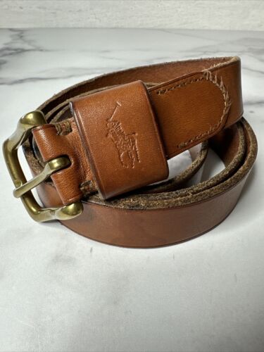 Vintage Polo Ralph Lauren Italian Leather Brown Belt Size 40 Embossed Stamped - Picture 1 of 9