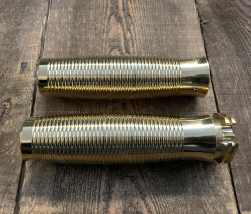 Bobber Chopper Custom Solid Brass Handlebar Throttle Grips 1" Ribbed Grooved - Picture 5 of 5