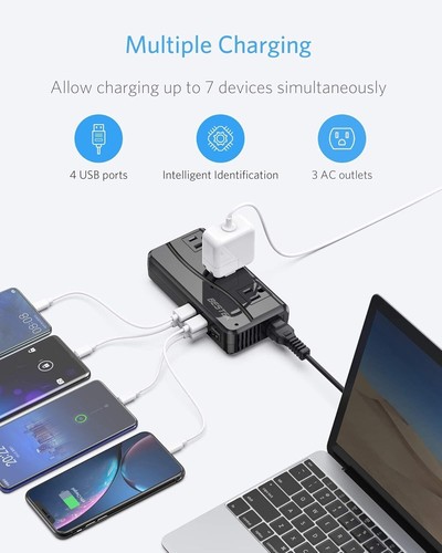 All-in-One 250W Voltage Transformer with USB Charging & 5 International Adapters - Picture 6 of 10