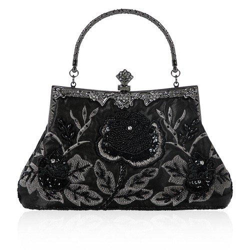 Vintage-Stil Perlen Blumen Abend Clutch Tasche Hochzeit Party Abschlussball Handtasche - Bild 3 von 8