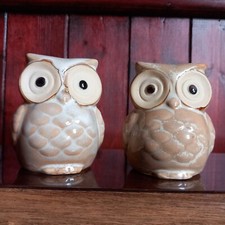 Pair Of Cute Ceramic Owls Vintage Pottery Owl Salt And Pepper Ornaments.