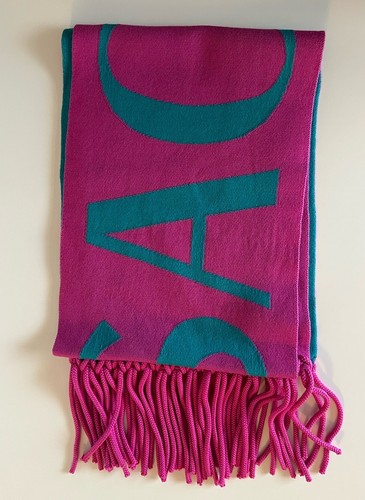 Versace Knit Logo Wool Pink/Turquoise Scarf 12Wx70L Italy 1008851 New $825 - Picture 3 of 10
