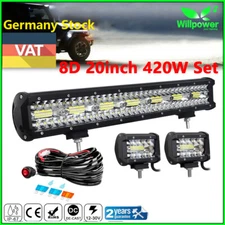 8D 20inch 420W Tri Row Led Work Light Bar Car Off road Wiring Kit 4" Spotlight