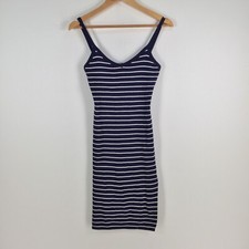 ValleyGirl womens tank bodycon dress size S navy blue striped stretch 041208