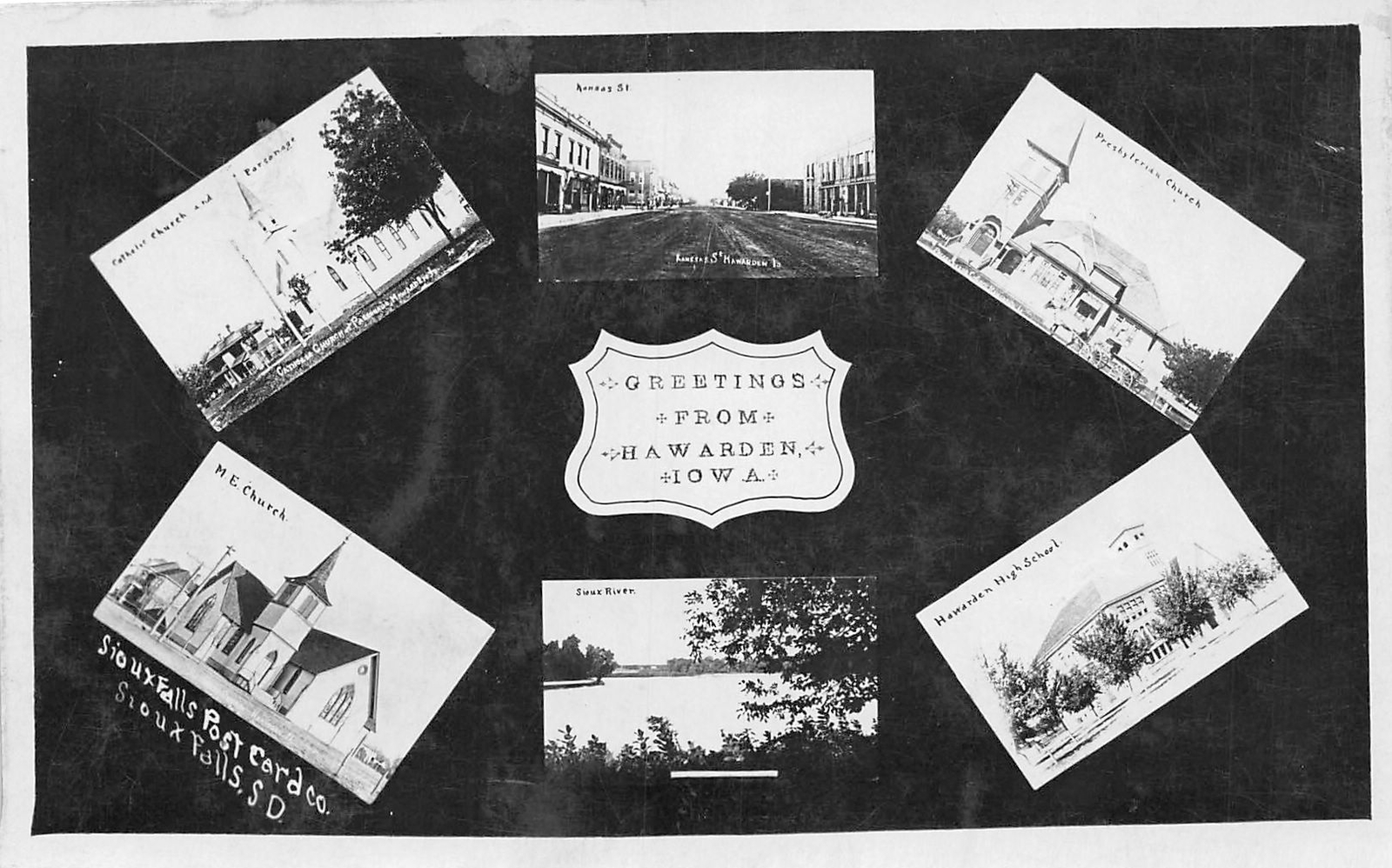 H47/ Howarden Iowa RPPC Postcard 1910 6View Main St  Church School