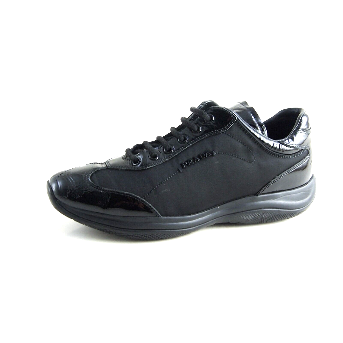 靴 PRADA SPORT LEATHER NYLON SHOES 8 Prada Low Top Sneaker Black Patent Leather Nylon Womens Shoe