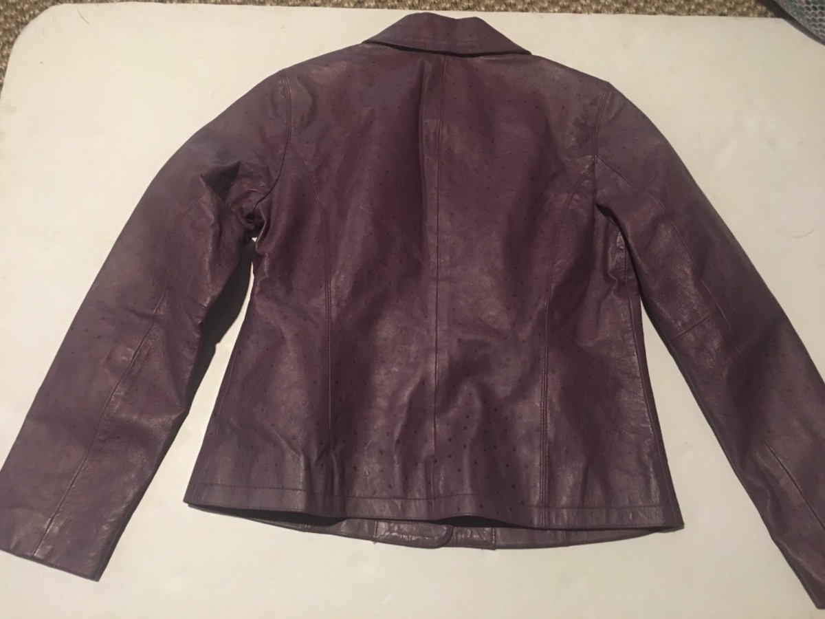 $238 Chico's Women's Purple Embossed Ostrich Leather Jacket 0