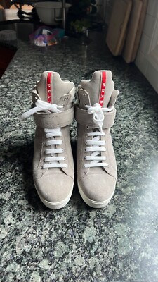 Women's Prada sneaker wedges grey and white size 36.5 never