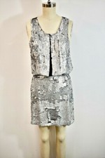 GRYPHON NEW YORK SILVER SEQUINS Cocktail Dress Size SMALL On Sale SY