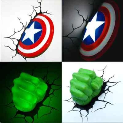 FX Marvel Avengers Captain America Shield HULK FIST 3D Deco Wall LED Night Light