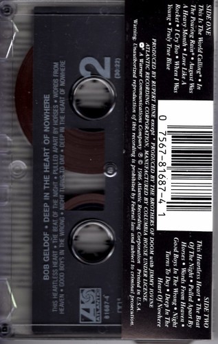 Bob Geldof Deep In The Heart Of Nowhere 1986 Classic Rock Cassette Tape Pop - Picture 2 of 2