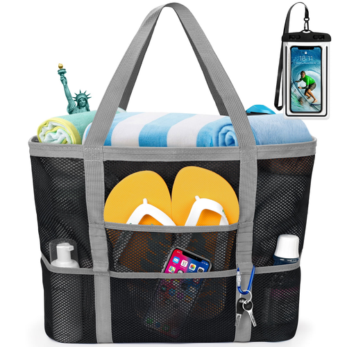 Mesh Beach Bag Rope Handles, Mesh Tote Bag for Women Contains Wicker Oversized B - 第 9/12 張圖片