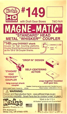 HO Scale Kadee #149 Whisker Metal Couplers w/Long 25/64'' Overset Shank (2) pr