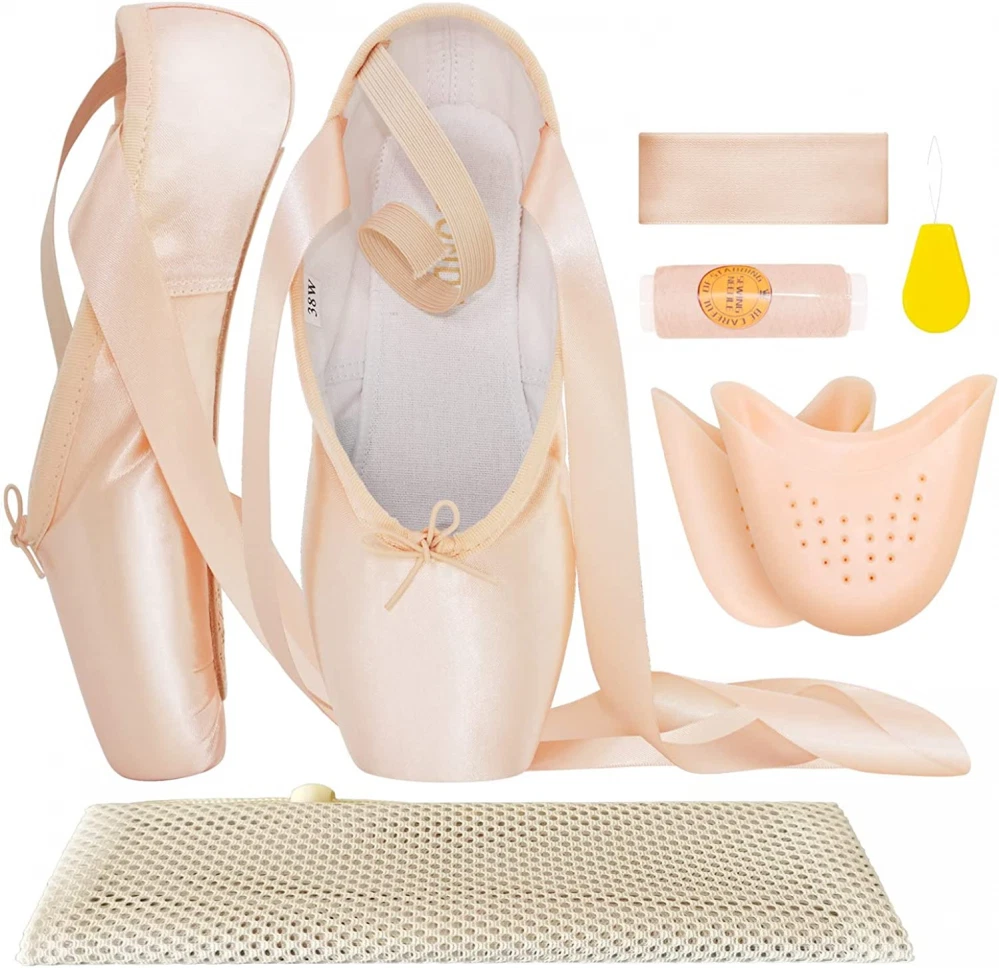 IJONDA Adult Ballet Pointe Shoes for Girls and Women with Toe Pads