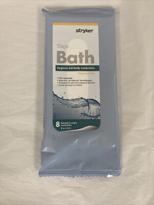 Stryker Sage 7989 Bath Hygienic Full-Body Washcloths Fragrnce Free  1 Pack of 8