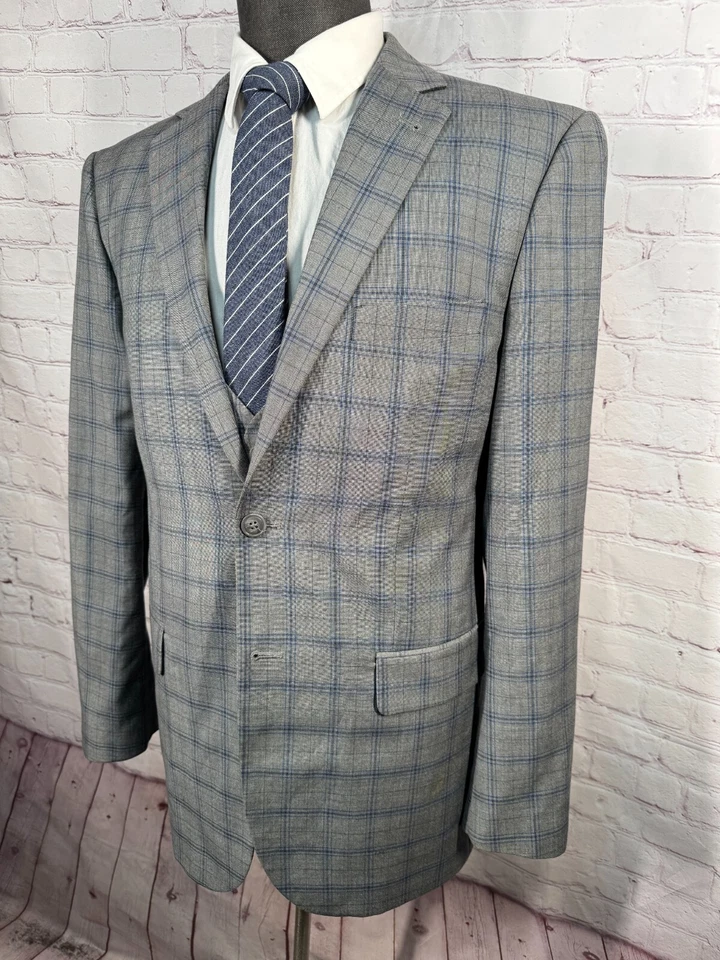Chaleco Traje 40L Chaqueta 34x28 Hombre Gris GLEN CUADROS Lana REG FIT Cuadros 3 piezas Foto 3 de 4
