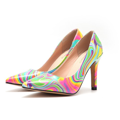 Stiletto Damen-Pumps High Heels spitz zulaufend Lackleder Druck Partyschuhe - Bild 22 von 26