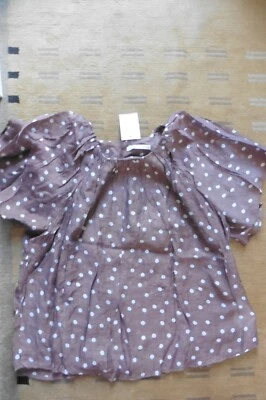 Neuf - Haut tunique top CAMAIEU voile plissé marron pois blancs Taille L - Photo 1/4