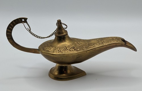 Brass Genie Lamp Incense Burner Vintage 3.5" Tall x 7 Long” - Picture 6 of 11