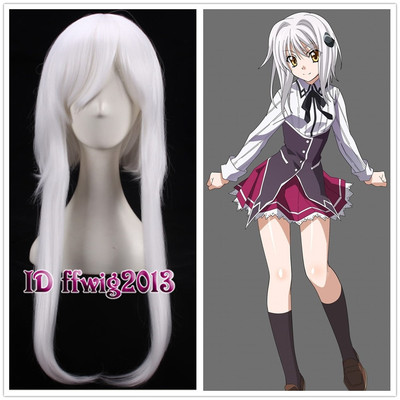 High School DxD Toujou Koneko White shtaight cosplay wig