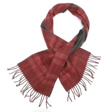 BAAR  BEARDS JAPAN Designer Berry Red Gray Fringe Wool Scarf 48x10 inches - 203