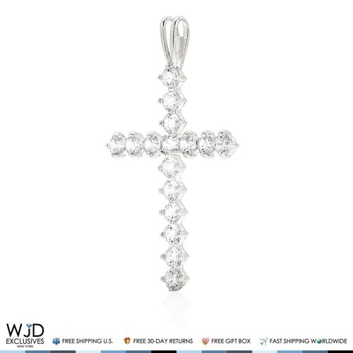 1.3Ct Round CZ Cross Religious Charm Pendant 14k Solid White Gold - Picture 2 of 4