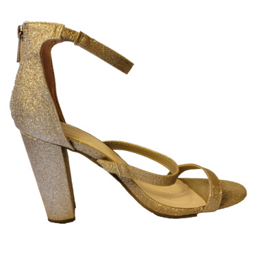 Heels Shoes Women's size 7 US Straps Chunky Block Sandals Open Toe Sparkly Gold